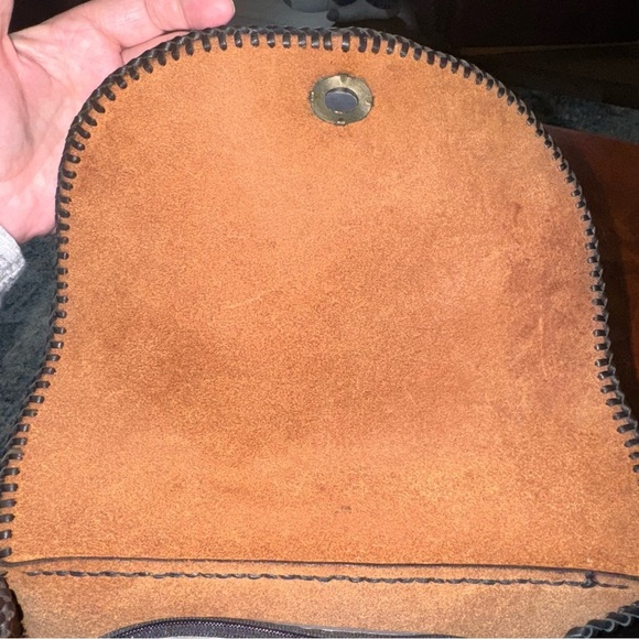 Custom Brown Embossed Crossbody Bag with Flap Closure Western Style Shoulder Bag - Picture 8 of 11